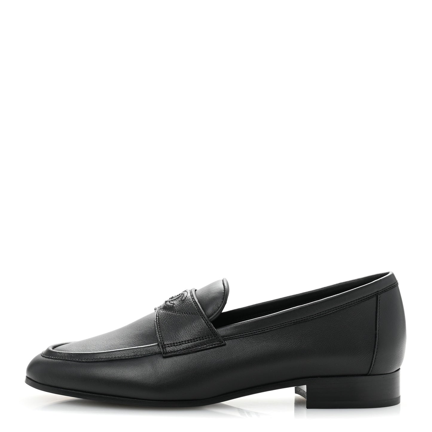 Calfskin Womens Stitched CC Loafers 37 Black