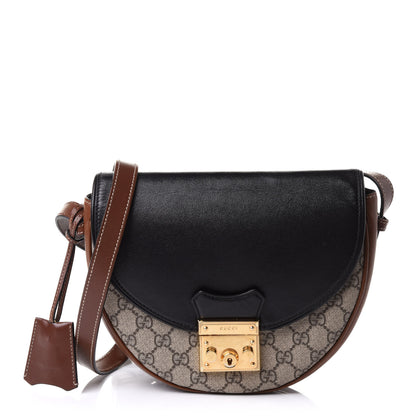 Gucci GG Supreme Monogram Calfskin Small Padlock Messenger Shoulder Bag Beige Black Cuir 1 of 16