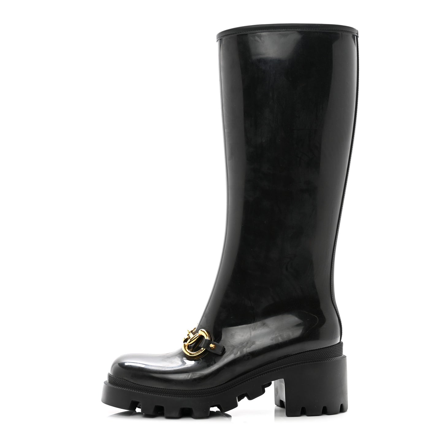 Rubber Horsebit Knee High Boots 38 Black