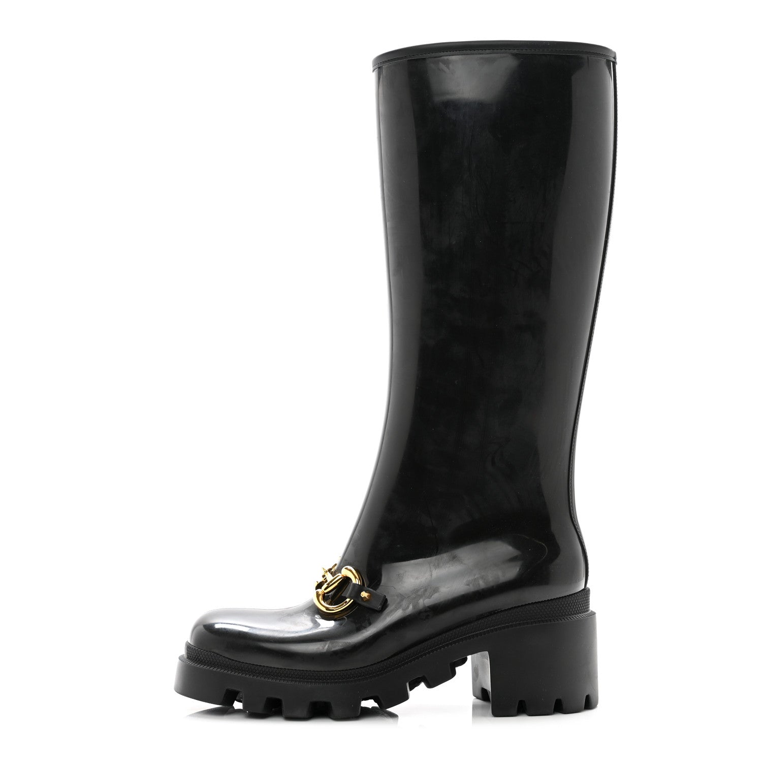 Gucci Rubber Horsebit Knee High Boots 38 Black 1 of 7