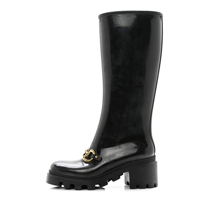 Gucci Rubber Horsebit Knee High Boots 38 Black 1 of 7
