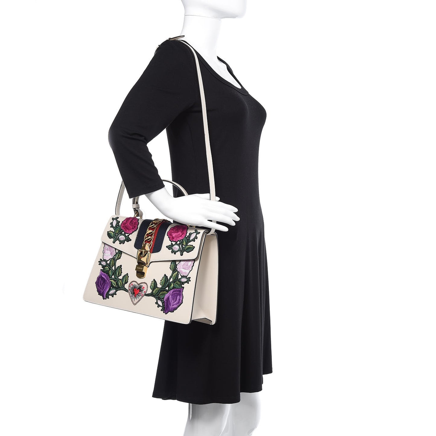 Calfskin Embroidered Medium Sylvie Top Handle Bag White