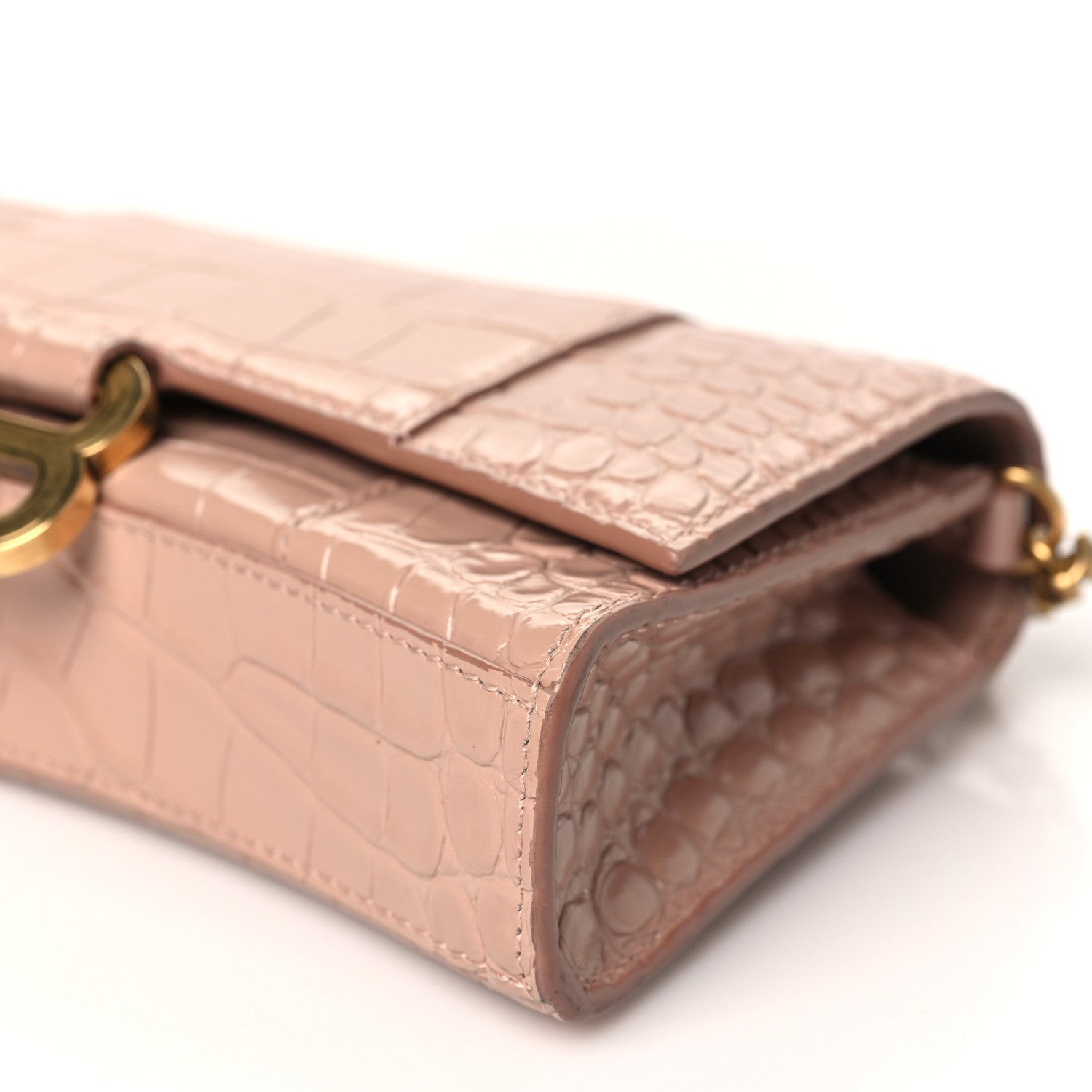 Balenciaga Shiny Calfskin Crocodile Embossed Hourglass Chain Bag Nude Beige 11 of 13