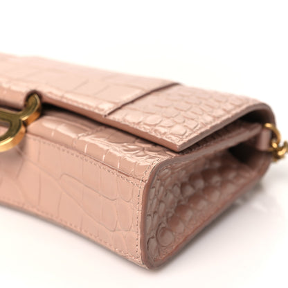 Balenciaga Shiny Calfskin Crocodile Embossed Hourglass Chain Bag Nude Beige 11 of 13
