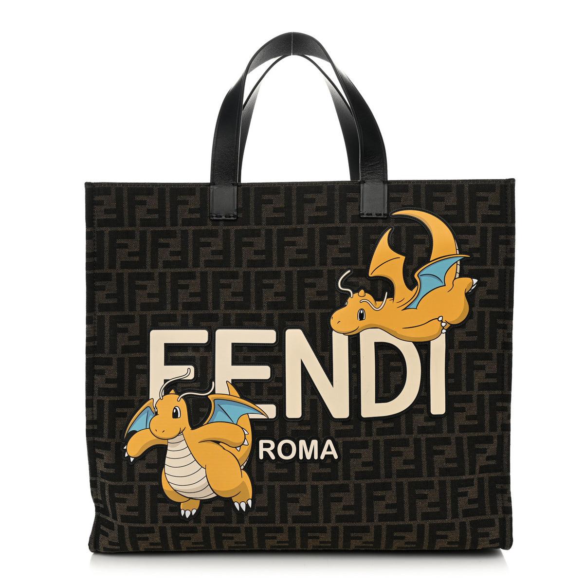 Fendi X FRGMT X POKEMON Fabric Jacquard FF Pokemon Shopping Tote Bag Tobacco Moro Giallo Mimosa 1 of 10