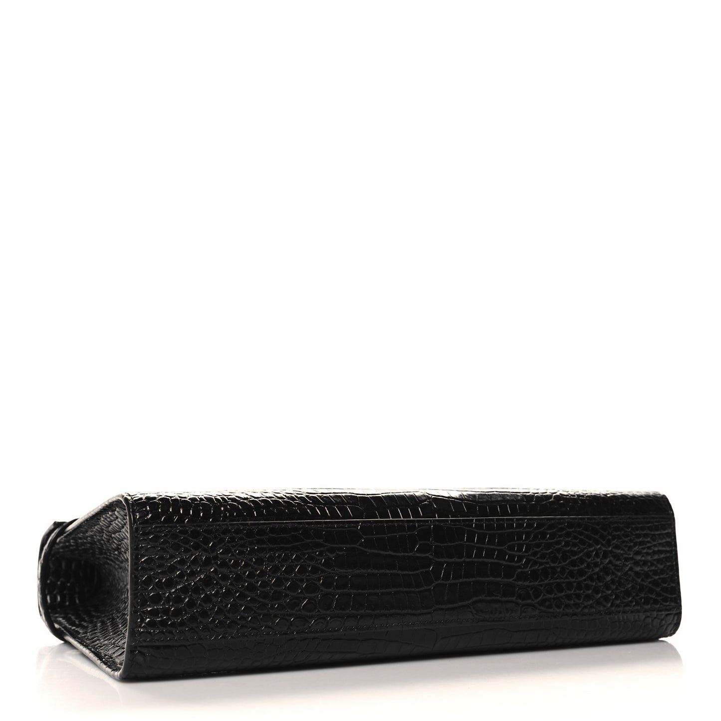 Shiny Calfskin Crocodile Embossed Manhattan Baguette Black