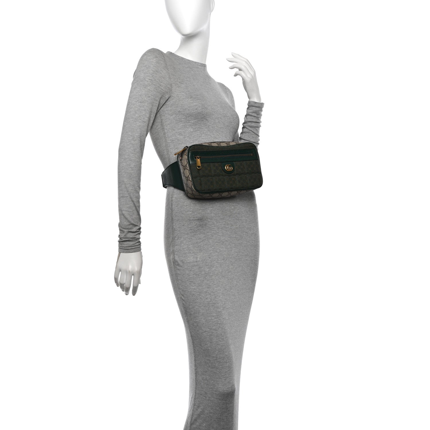 Gucci Monogram GG Mignon Textured Dollar Calfskin GG Supreme Monogram Quilted Mini GG Belt Bag Green Beige Ebony 2 of 12