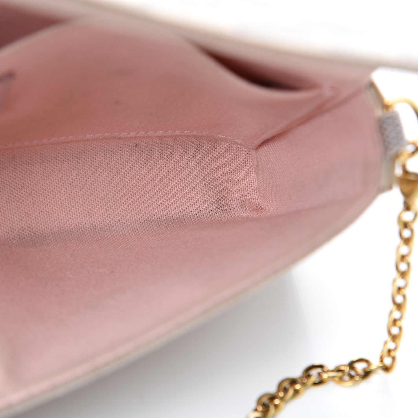Damier Azur Pochette Felicie Chain Wallet Rose Ballerine