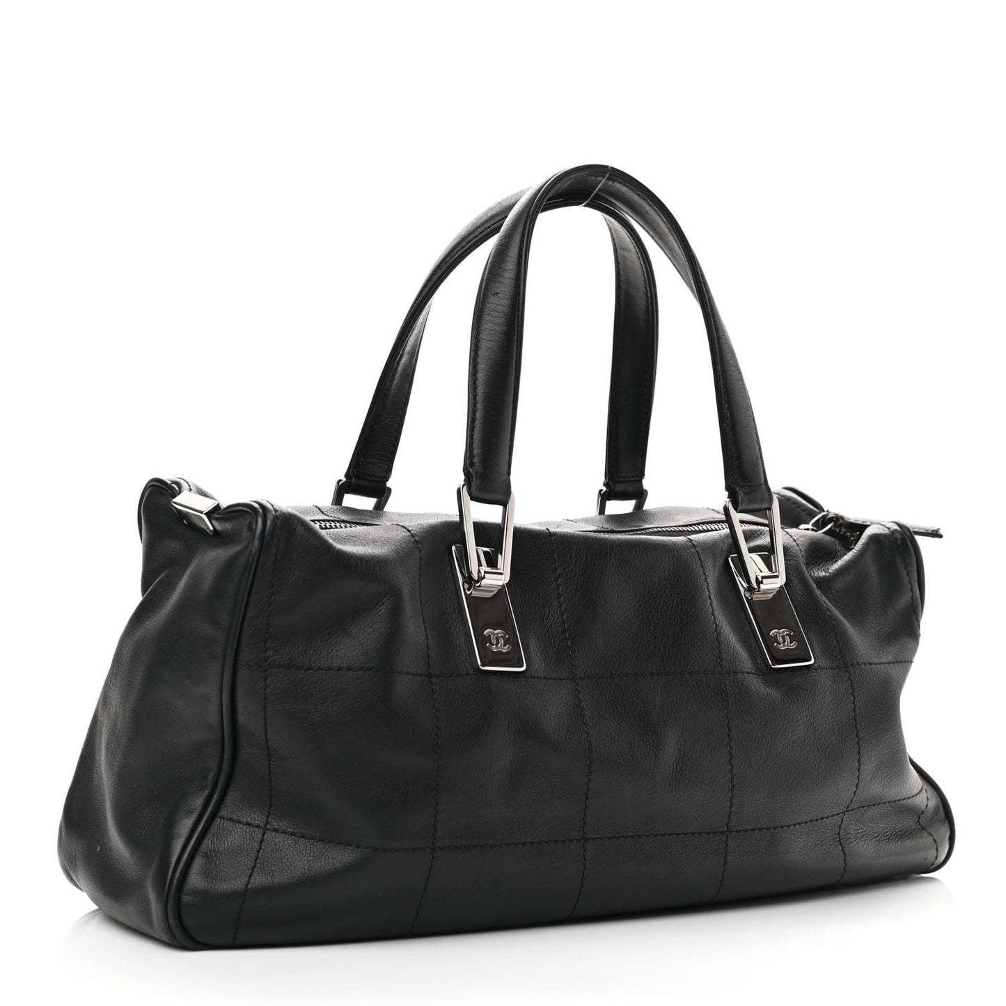 Lambskin Square Stitched Large Tote Black