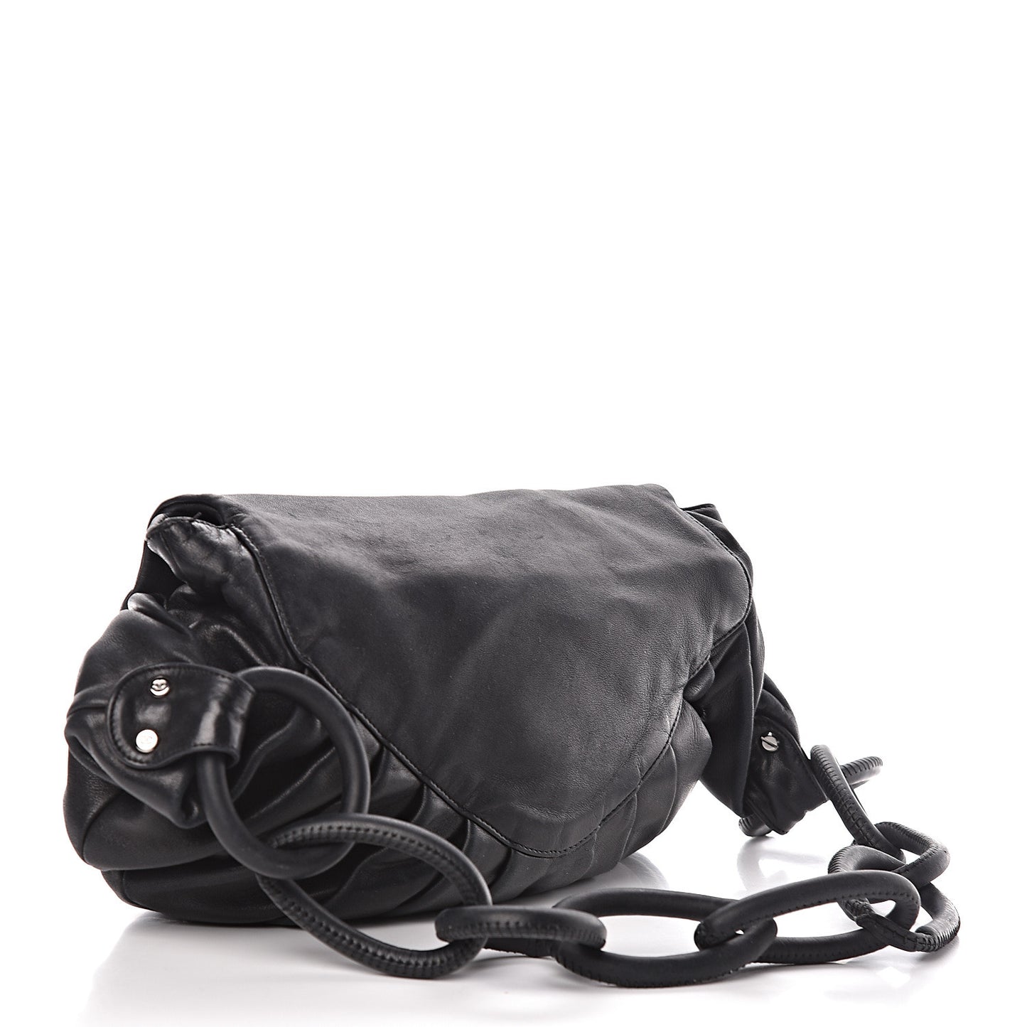 Lambskin Pleated CC Shoulder Bag Black