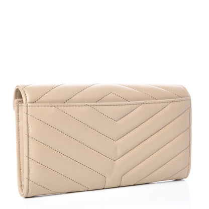 Saint Laurent Lambskin Y Quilted Monogram Large Loulou Flap Wallet Nude Powder 3 of 12