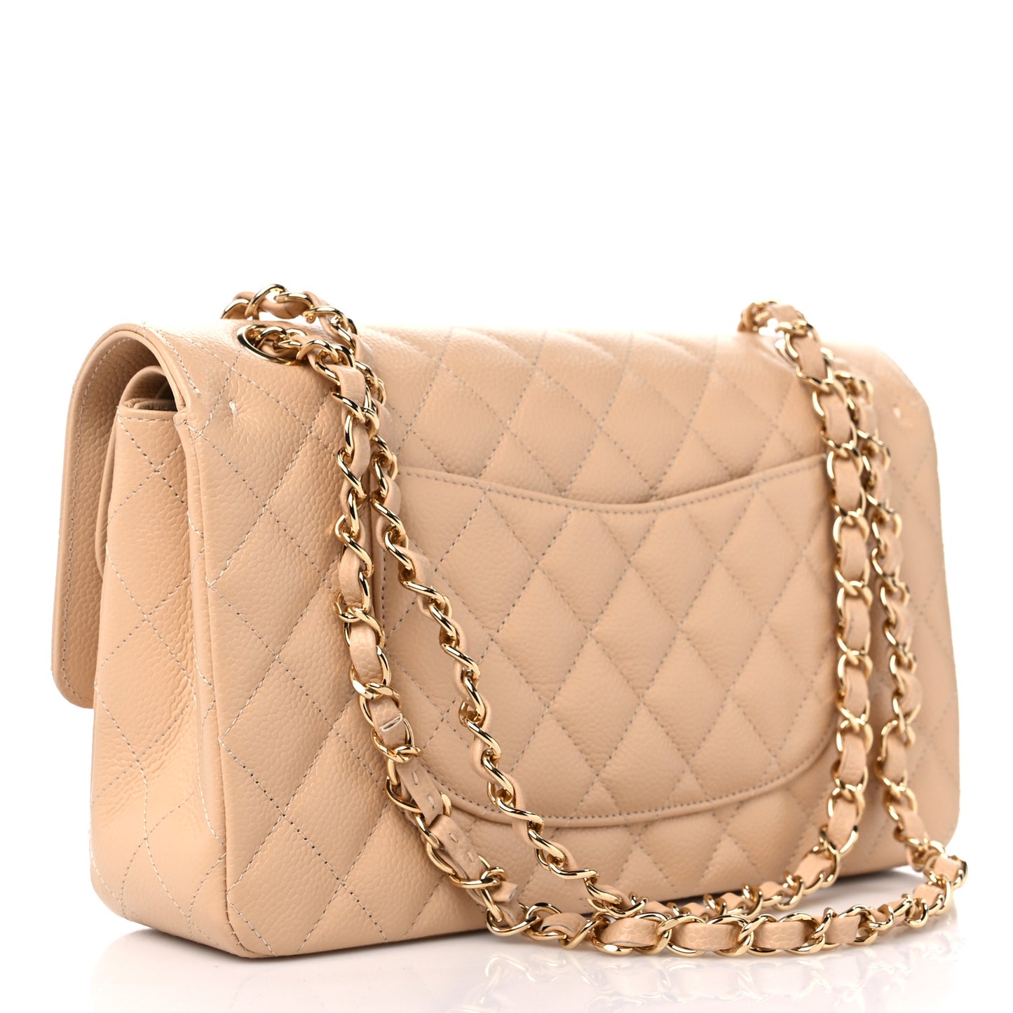 Caviar Quilted Medium Double Flap Beige