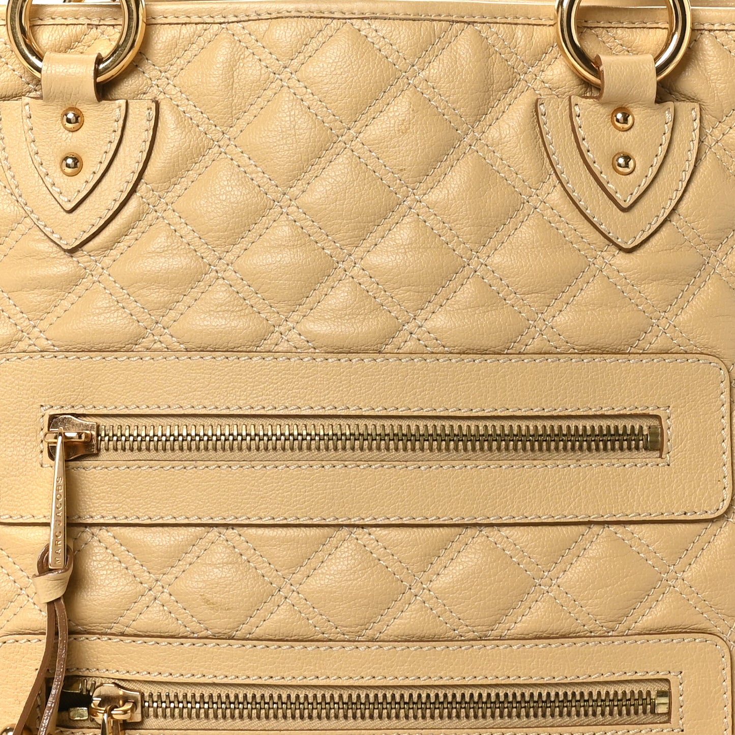Calfskin Quilted Zipper Tote Beige