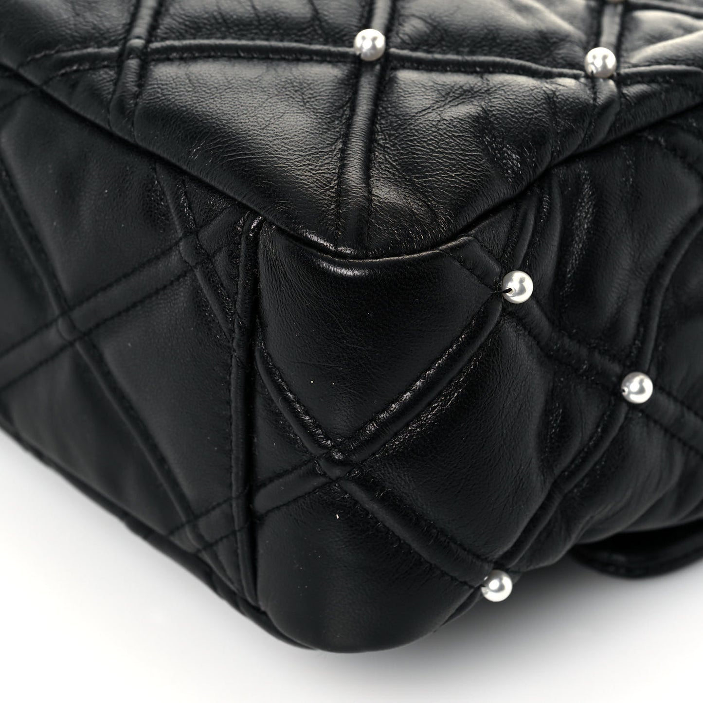 Lambskin Quilted Pearl Studded Flap Black
