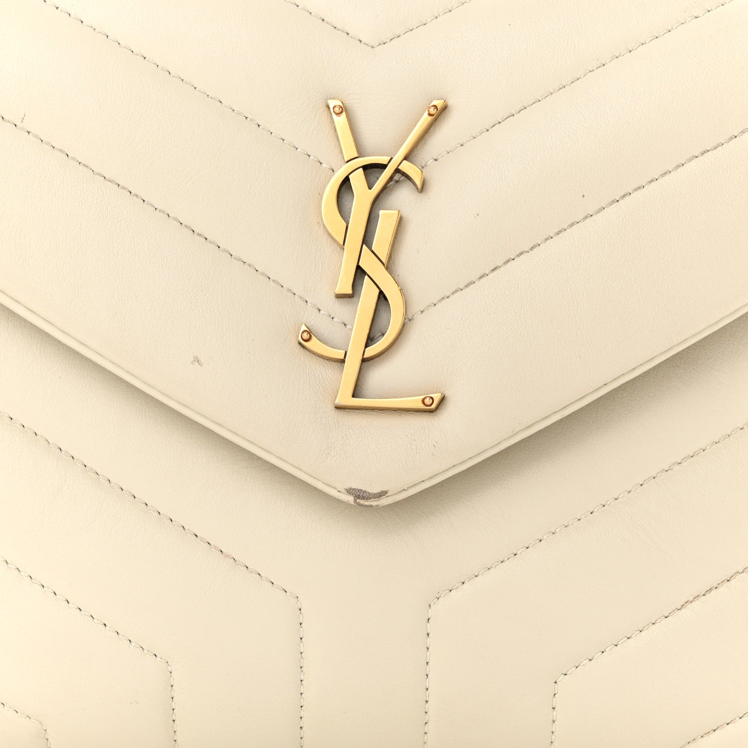 Saint Laurent Calfskin Y Quilted Monogram Small Loulou Chain Satchel Blanc Vintage 8 of 19