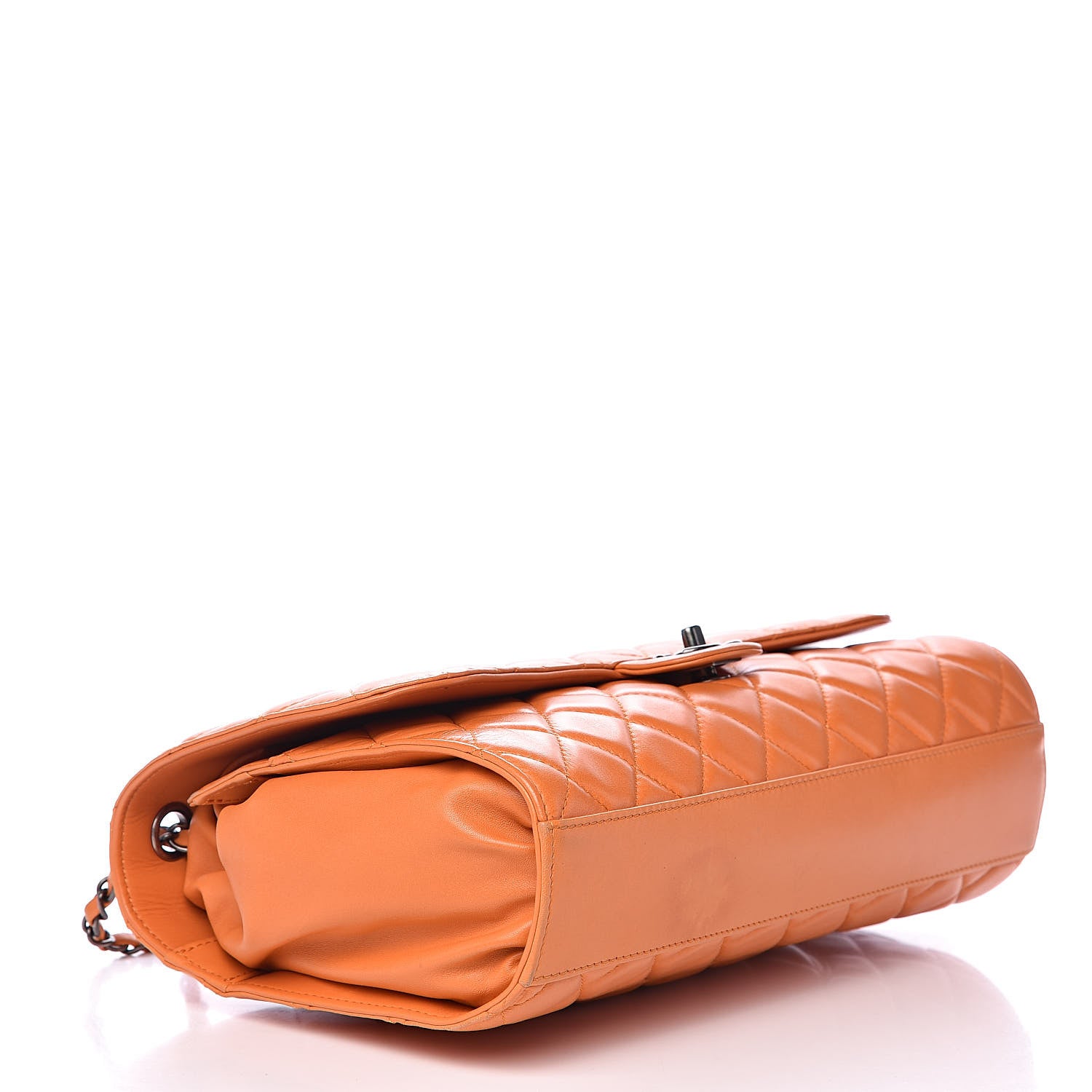 Chanel Lambskin Quilted Jumbo Grocery By Drawstring Shopping Bag Orange 4 of 14
