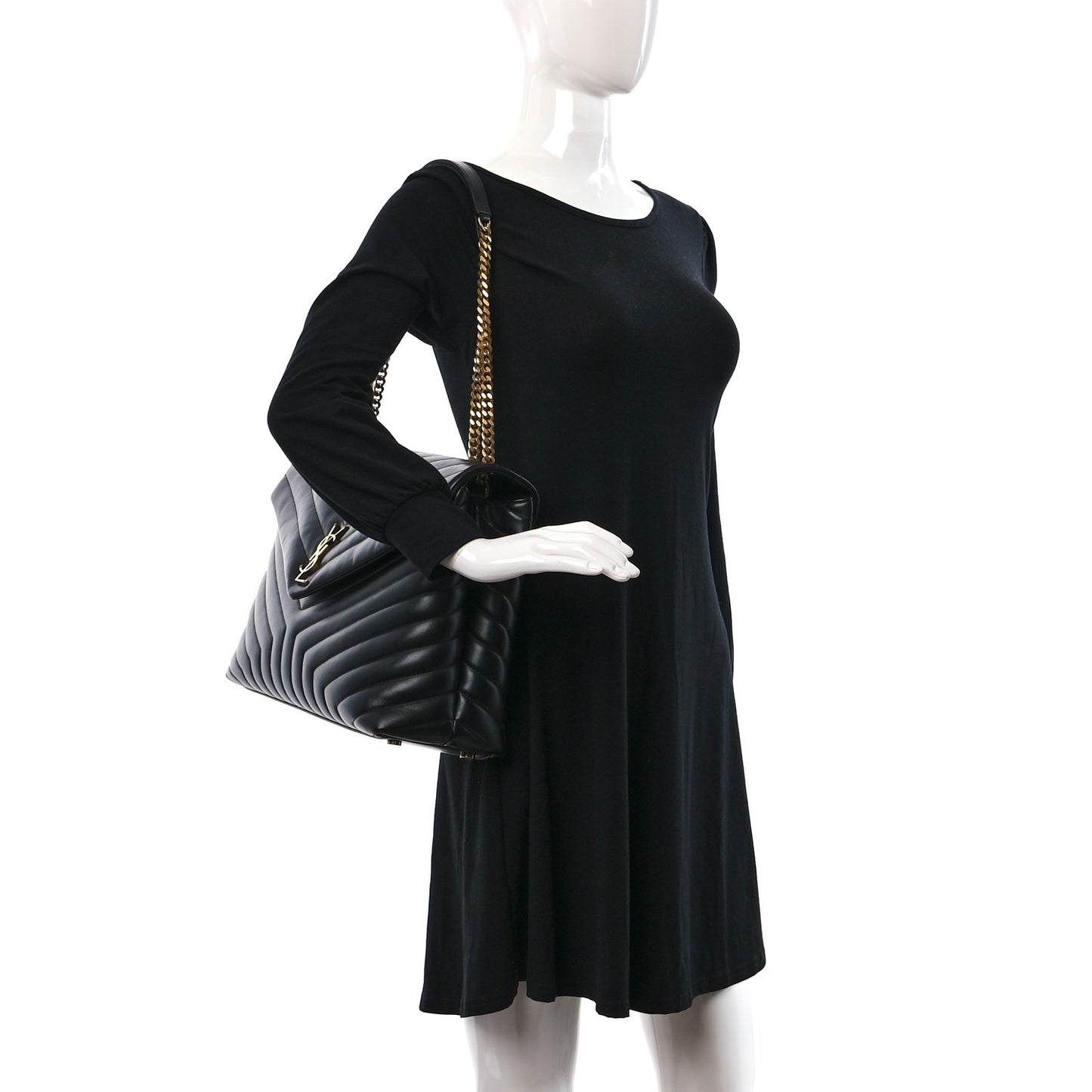 Calfskin Y Quilted Monogram Large Loulou Chain Satchel Black