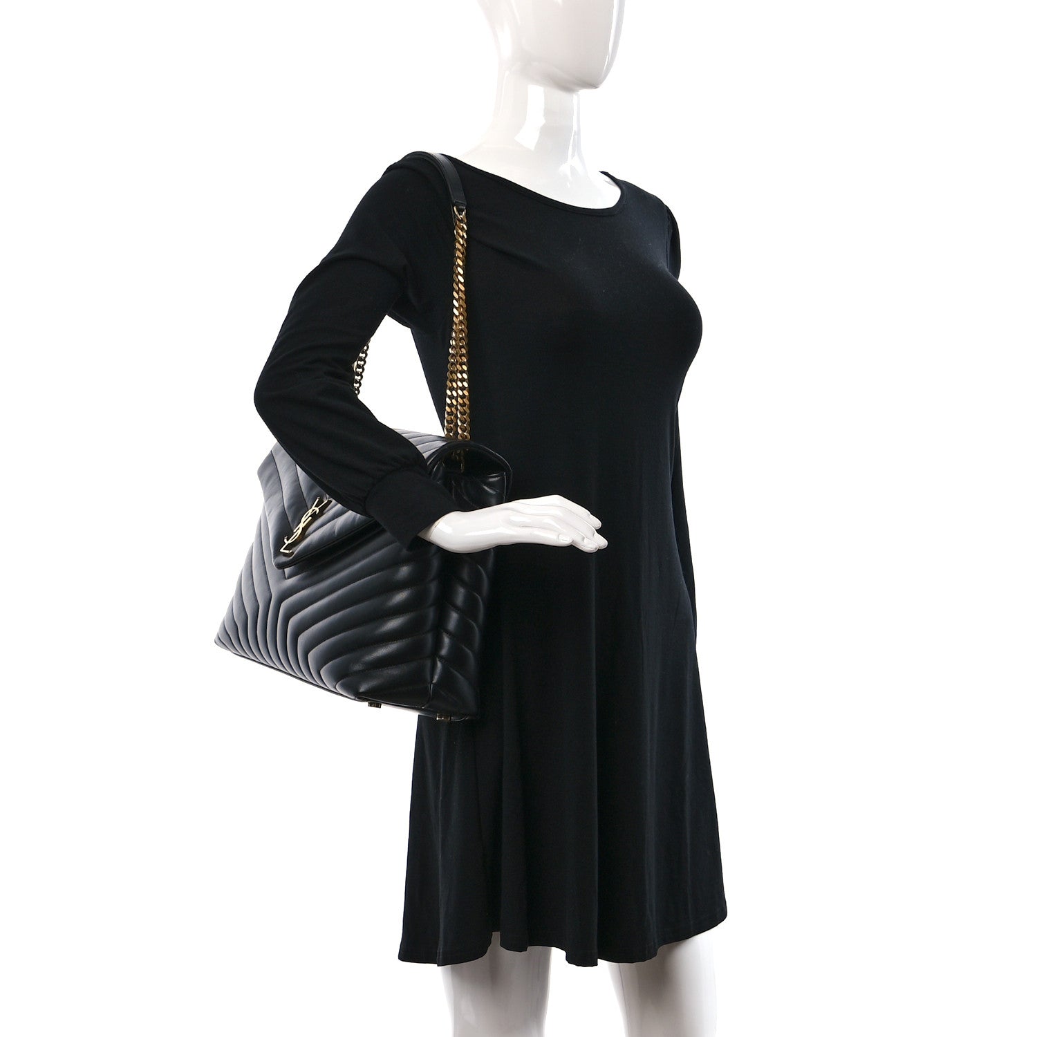 Saint Laurent Calfskin Y Quilted Monogram Large Loulou Chain Satchel Black 2 of 12