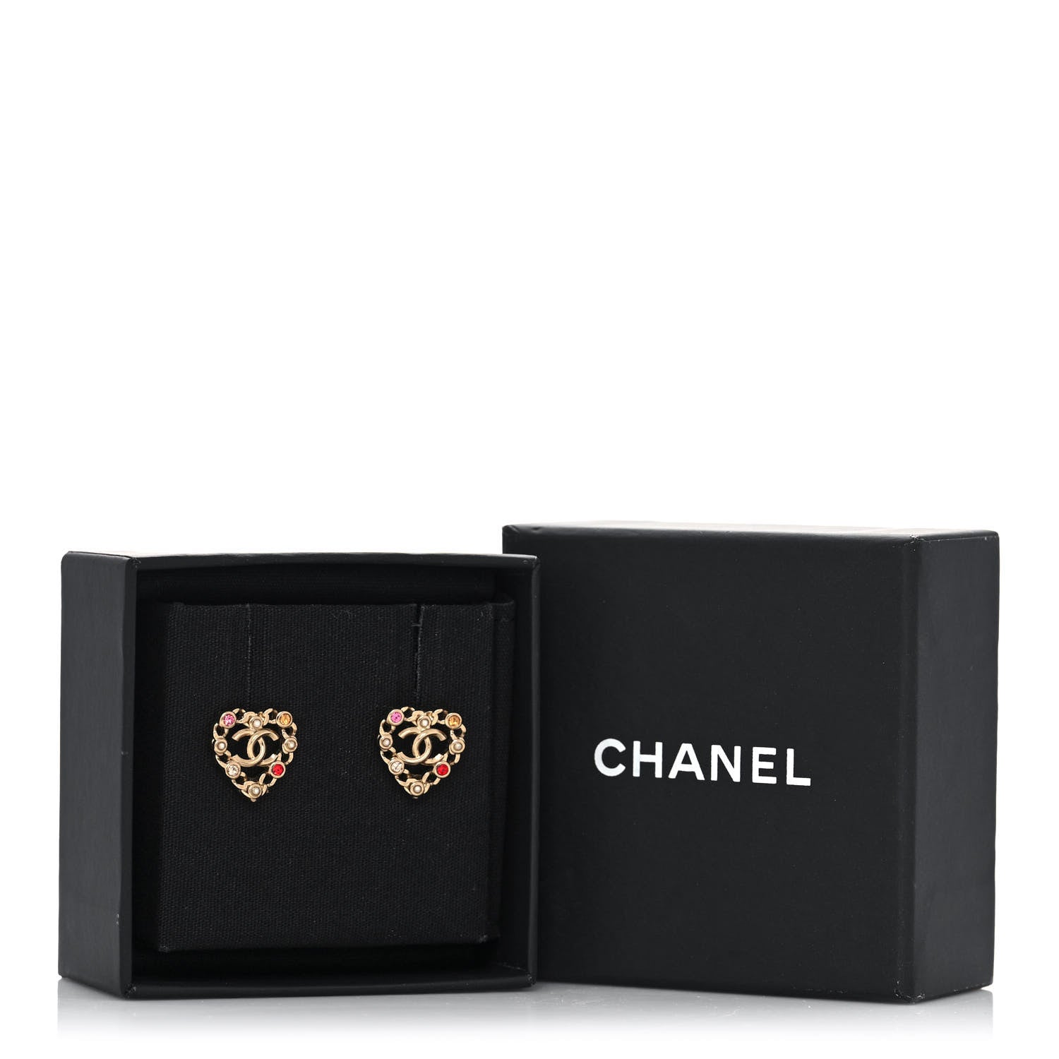 Chanel Pearl Crystal CC Heart Earrings Gold Multicolor 5 of 5