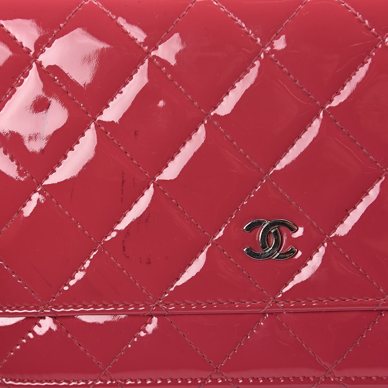 Chanel Patent Quilted Wallet On Chain WOC Dark Pink 13 of 13
