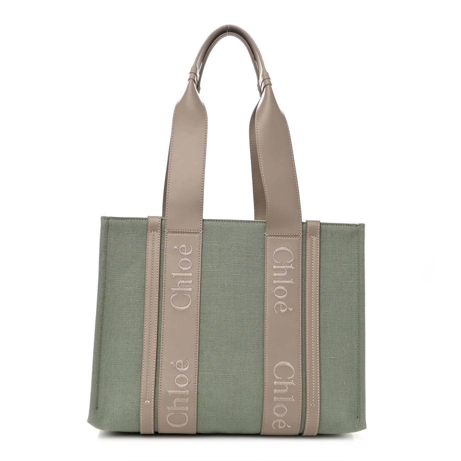 Chloe Linen Calfskin Medium Woody Ribbon Tote Warm Green 1 of 8