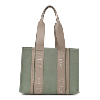 Chloe Linen Calfskin Medium Woody Ribbon Tote Warm Green 1 of 8