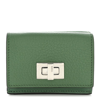 Fendi Cuoio Romano Vitello Grace Micro Peekaboo Tri-Fold Wallet Green 1 of 9