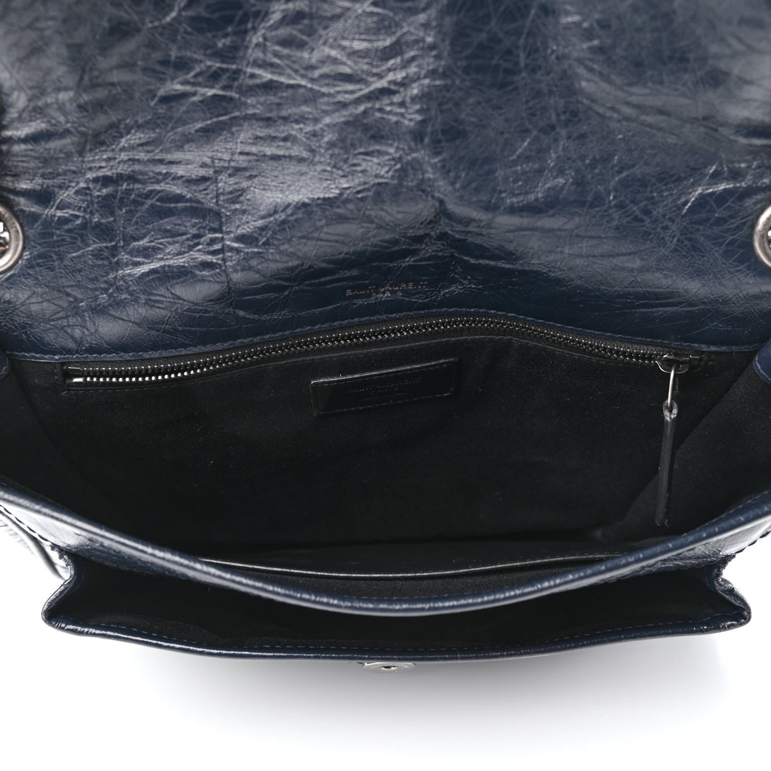Saint Laurent Crinkled Calfskin Matelasse Monogram Medium Niki Chain Satchel Deep Marine 5 of 9