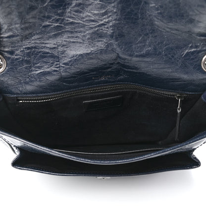 Saint Laurent Crinkled Calfskin Matelasse Monogram Medium Niki Chain Satchel Deep Marine 5 of 9