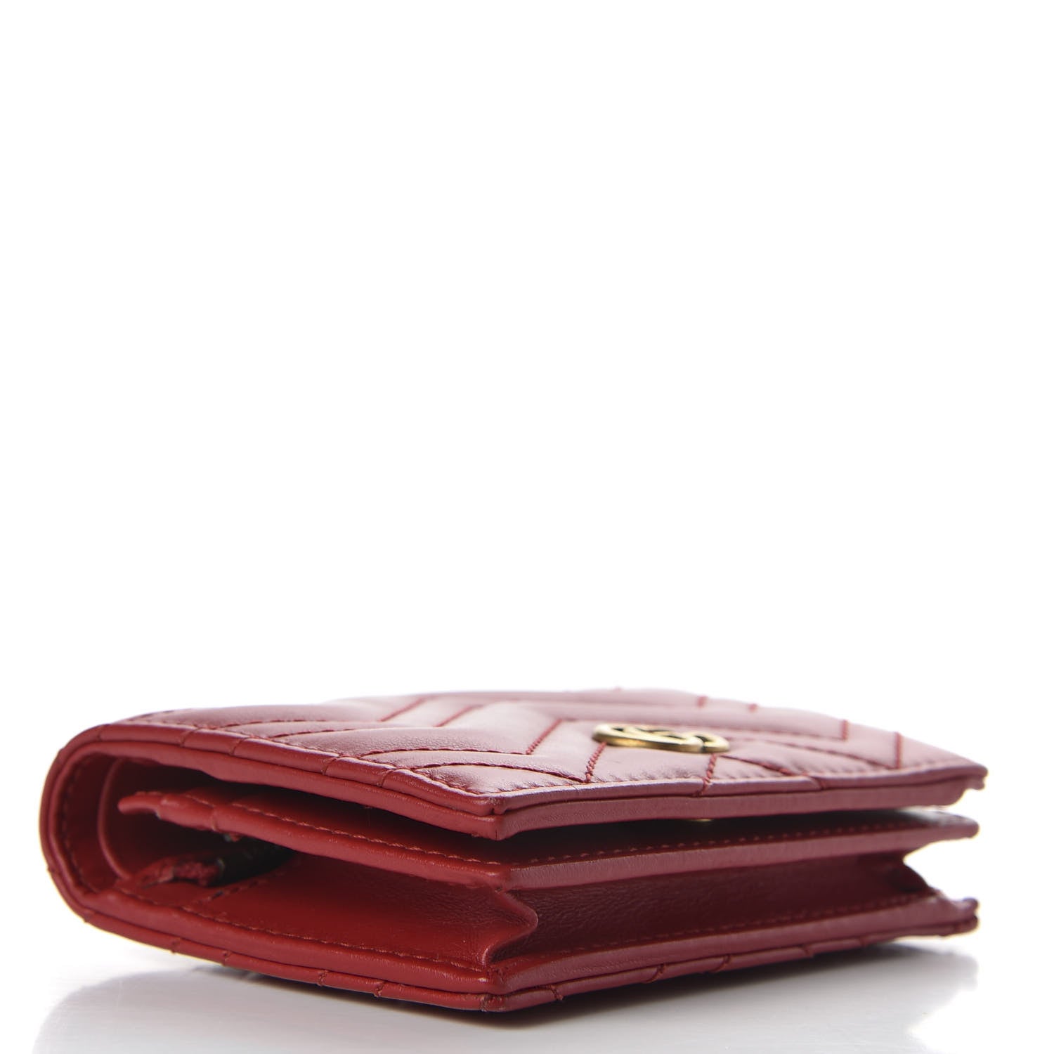 Gucci Calfskin Matelasse GG Marmont Card Case Wallet Hibiscus Red 4 of 6