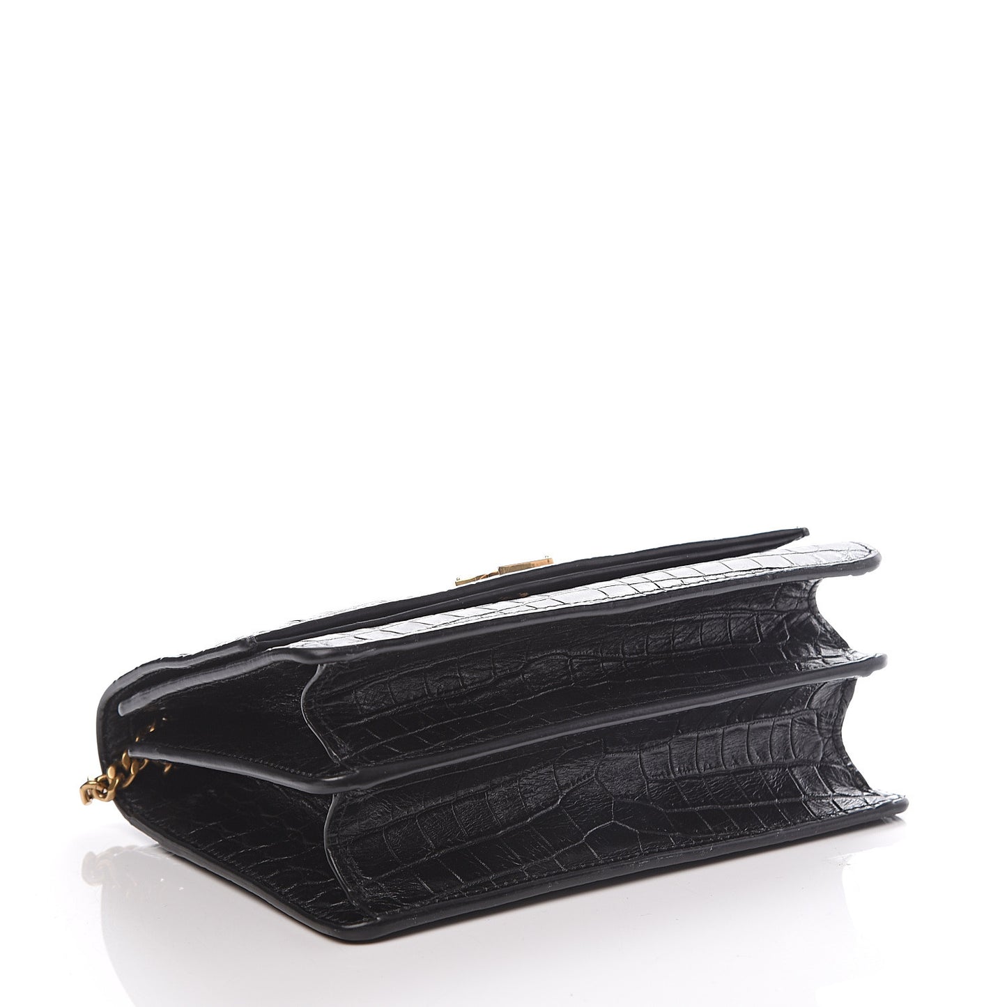 Calfskin Crocodile Embossed Small Monogram Sunset Black