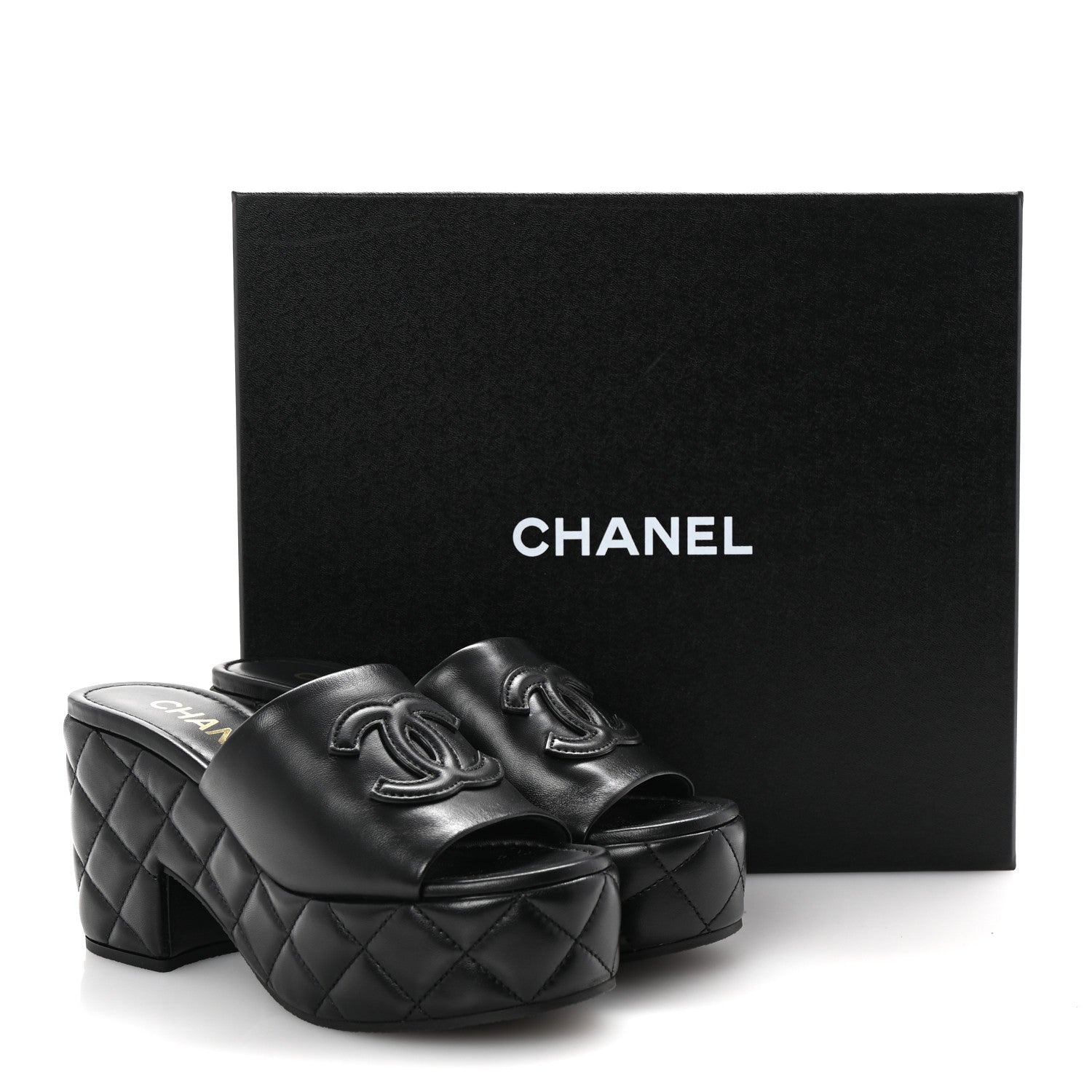 Chanel Lambskin Quilted CC Platform Mules 37 Black 11 of 11