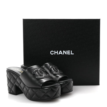 Chanel Lambskin Quilted CC Platform Mules 37 Black 11 of 11