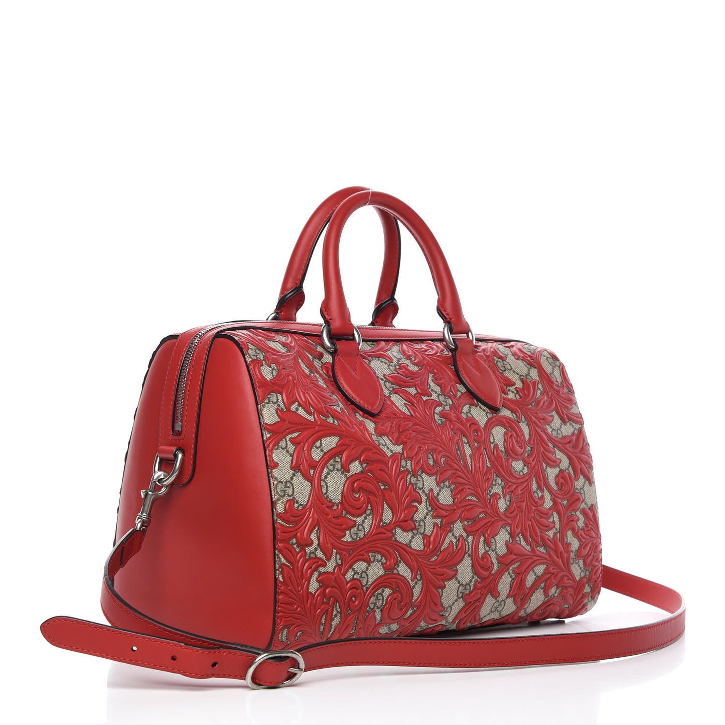 GG Supreme Monogram Arabesque Medium Boston Hibiscus Red