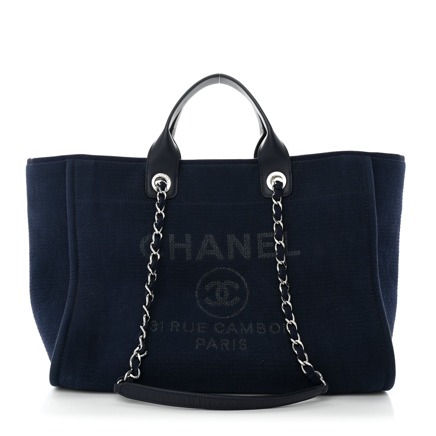 Woven Straw Raffia Medium Deauville Tote Navy