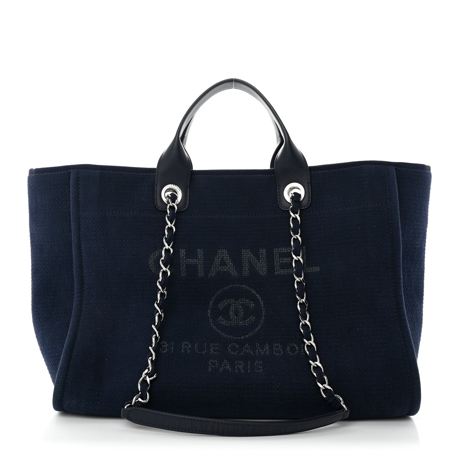 Chanel Woven Straw Raffia Medium Deauville Tote Navy 1 of 11