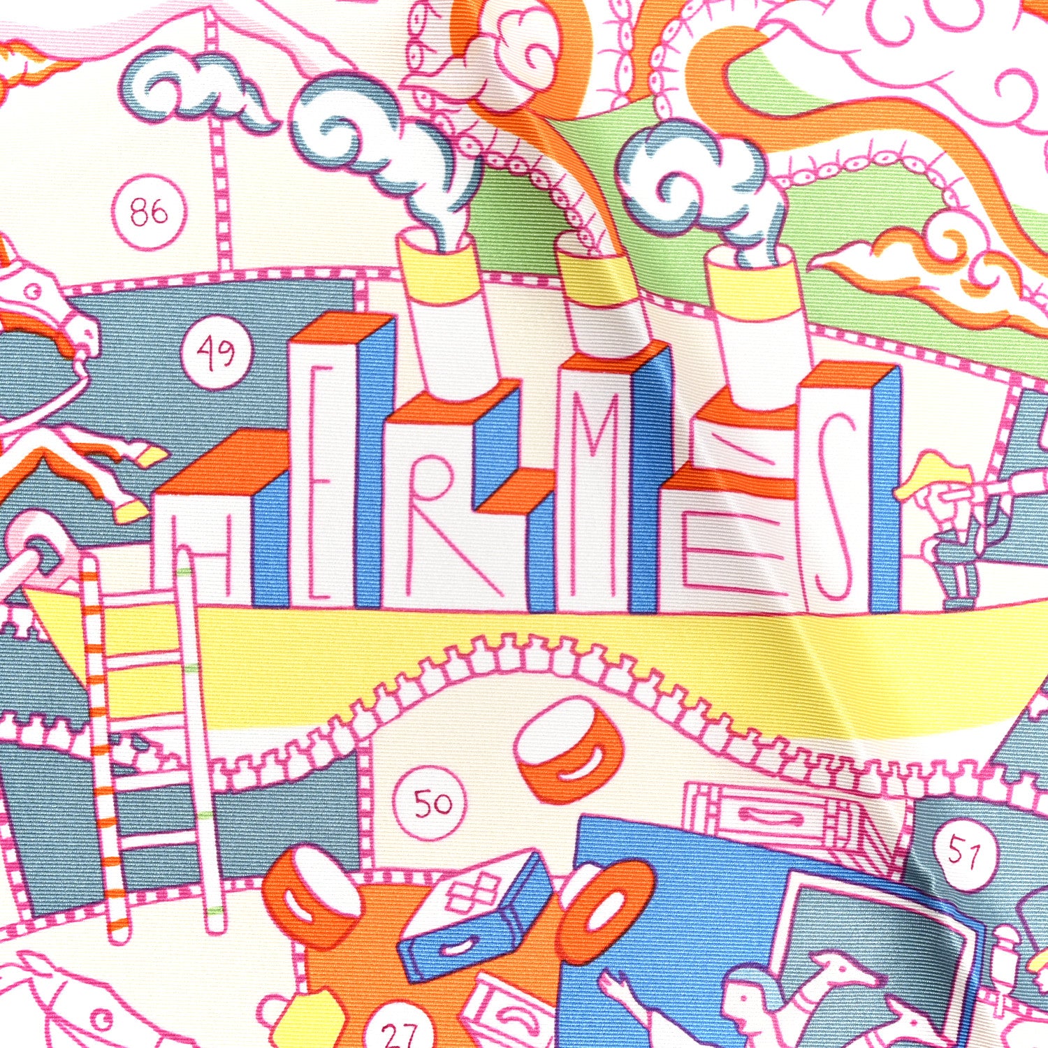 Hermes Silk L'Epopee D' Hermes Detail Scarf 70 Rose Buvard Orange Bleu 2 of 5