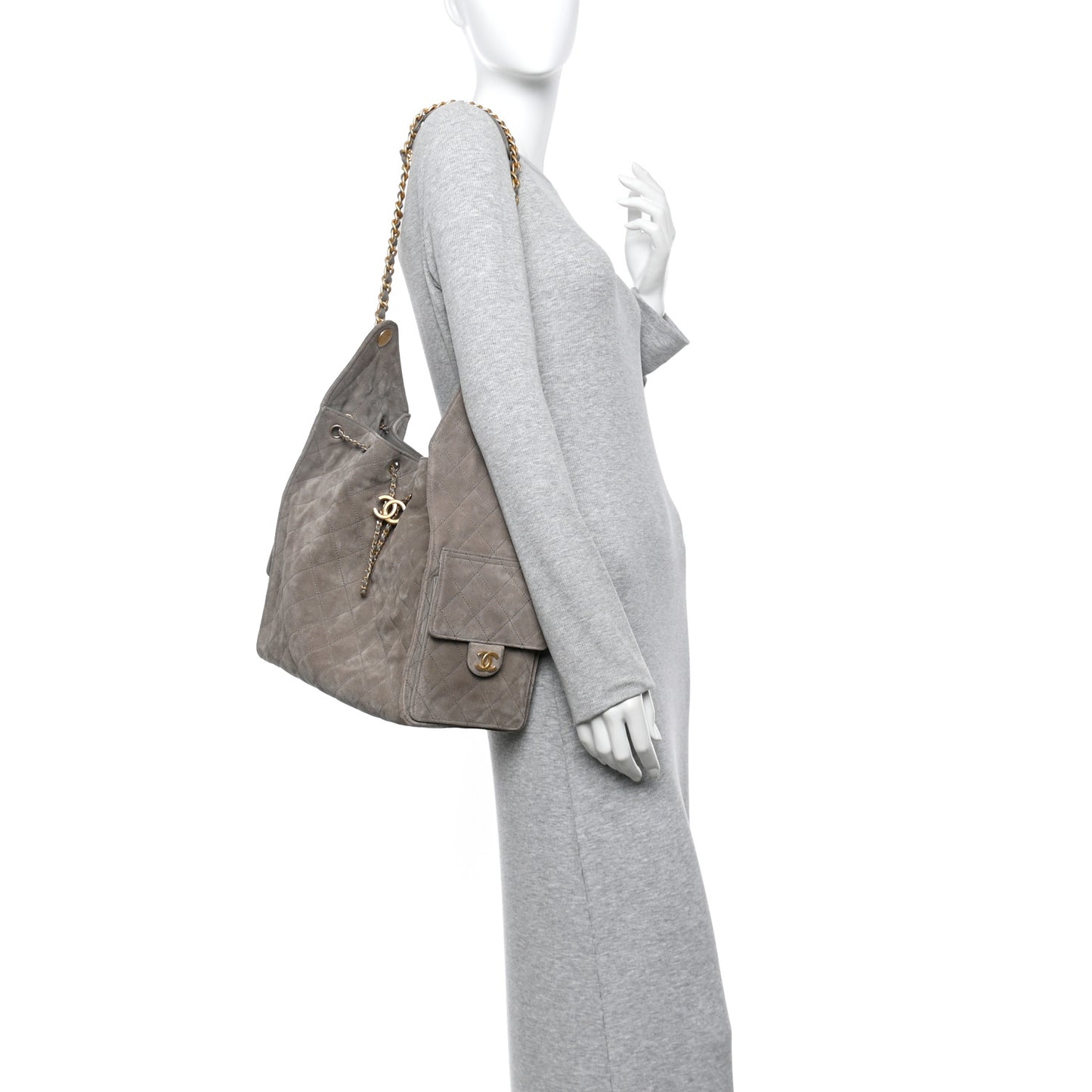 Suede Quilted Medium Chanel 25 Handbag Dark Grey