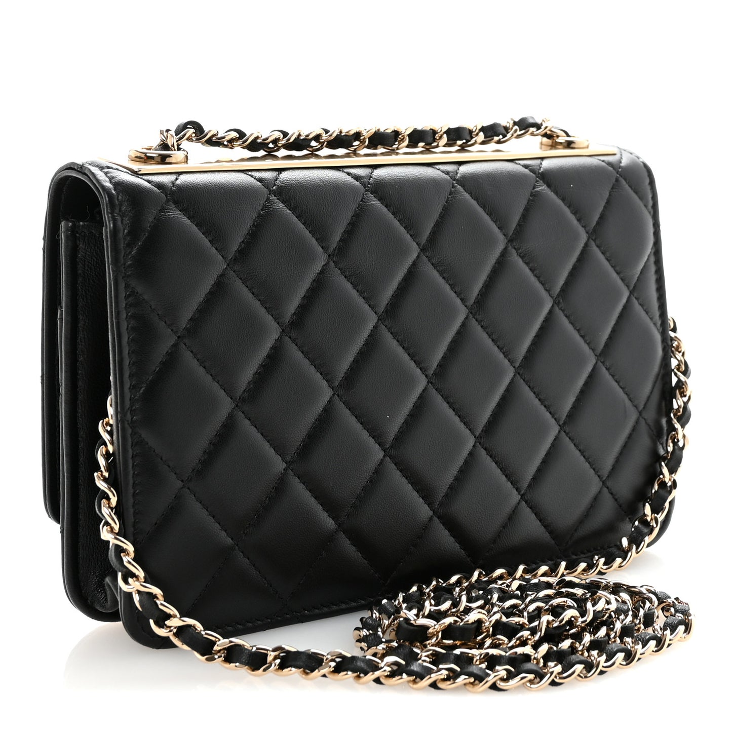 Lambskin Quilted Trendy CC Wallet On Chain WOC Black