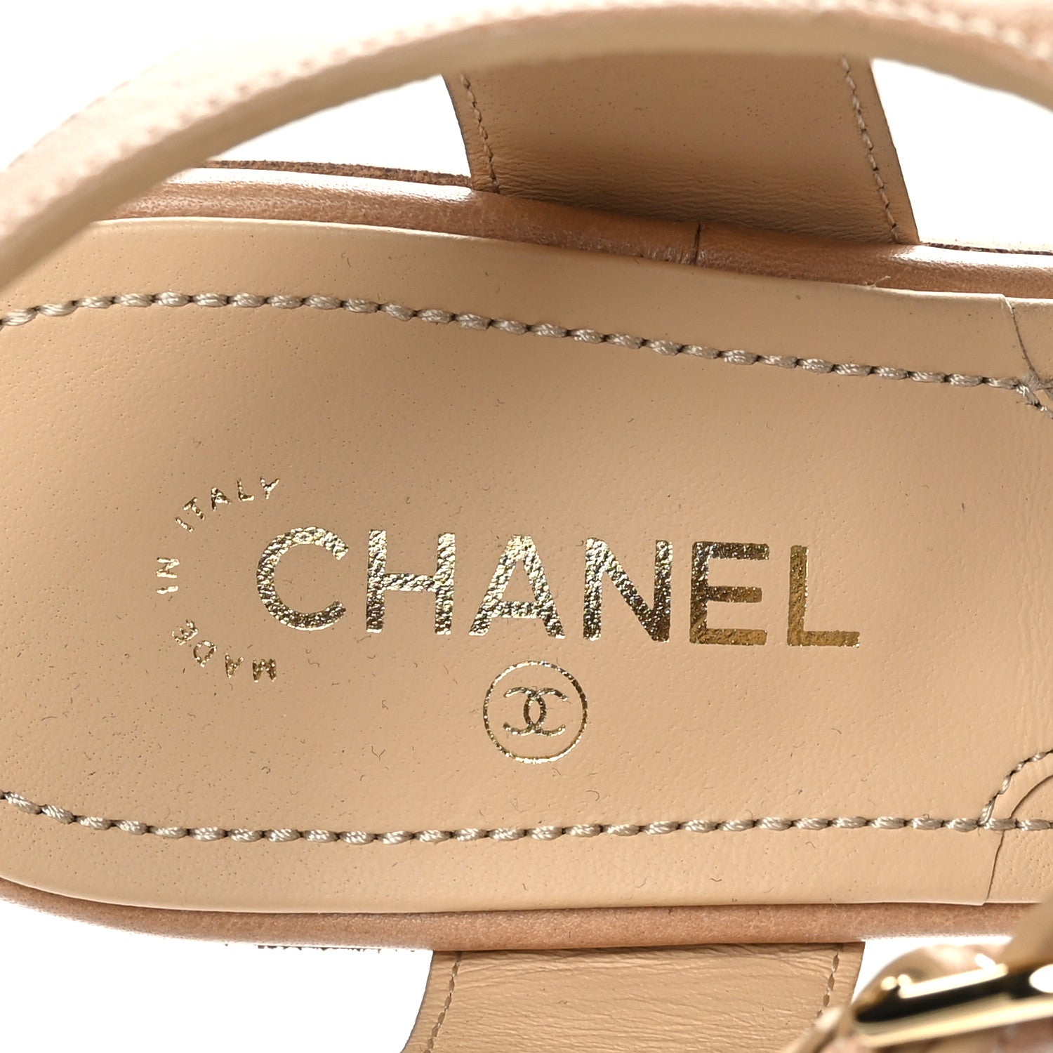 Chanel Calfskin CC Ankle Strap Sandals 37 Beige 7 of 8