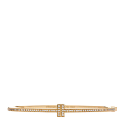 Tiffany 18K Yellow Gold Diamond T Hinged Wire Bangle Bracelet 1 of 3