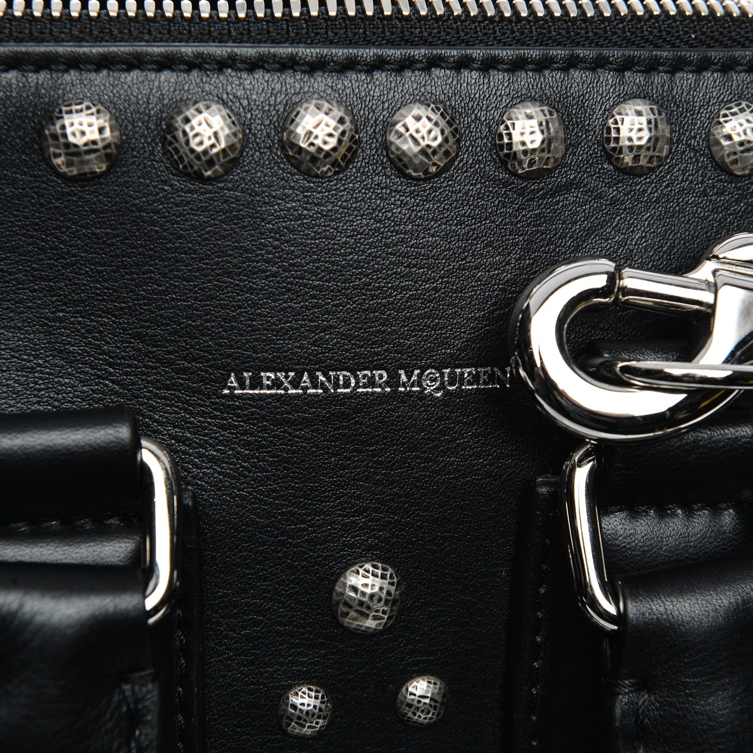 Alexander McQueen Calfskin Studded Crystal Embellished Small Heroine Black 7 of 7