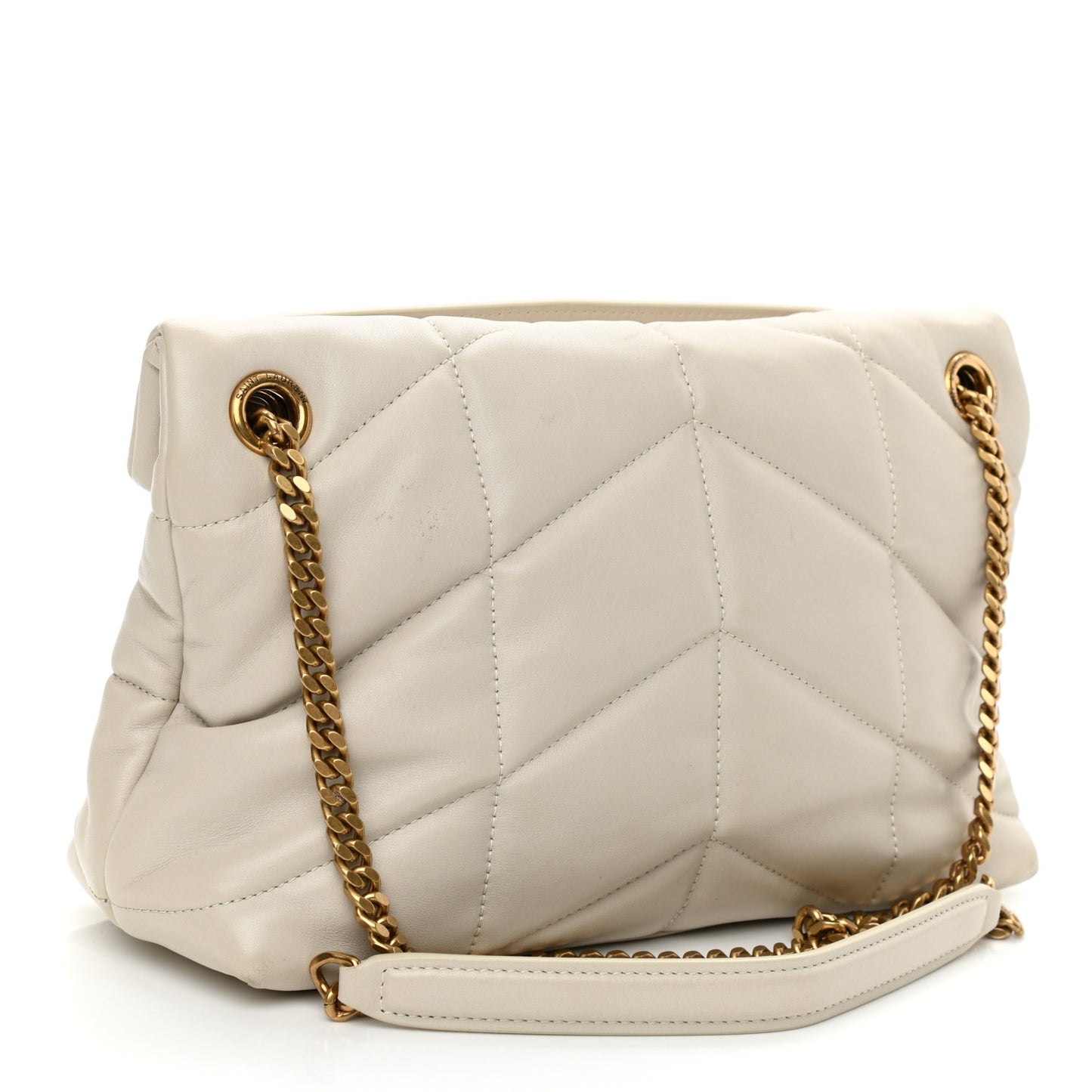 Lambskin Quilted Small Loulou Puffer Monogram Chain Satchel Crema Soft