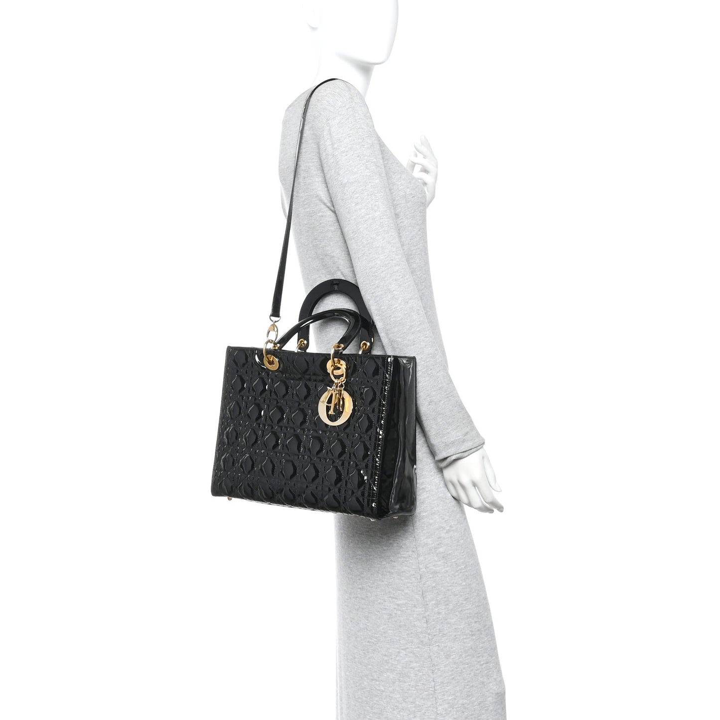 Patent Cannage Large Lady Dior Black