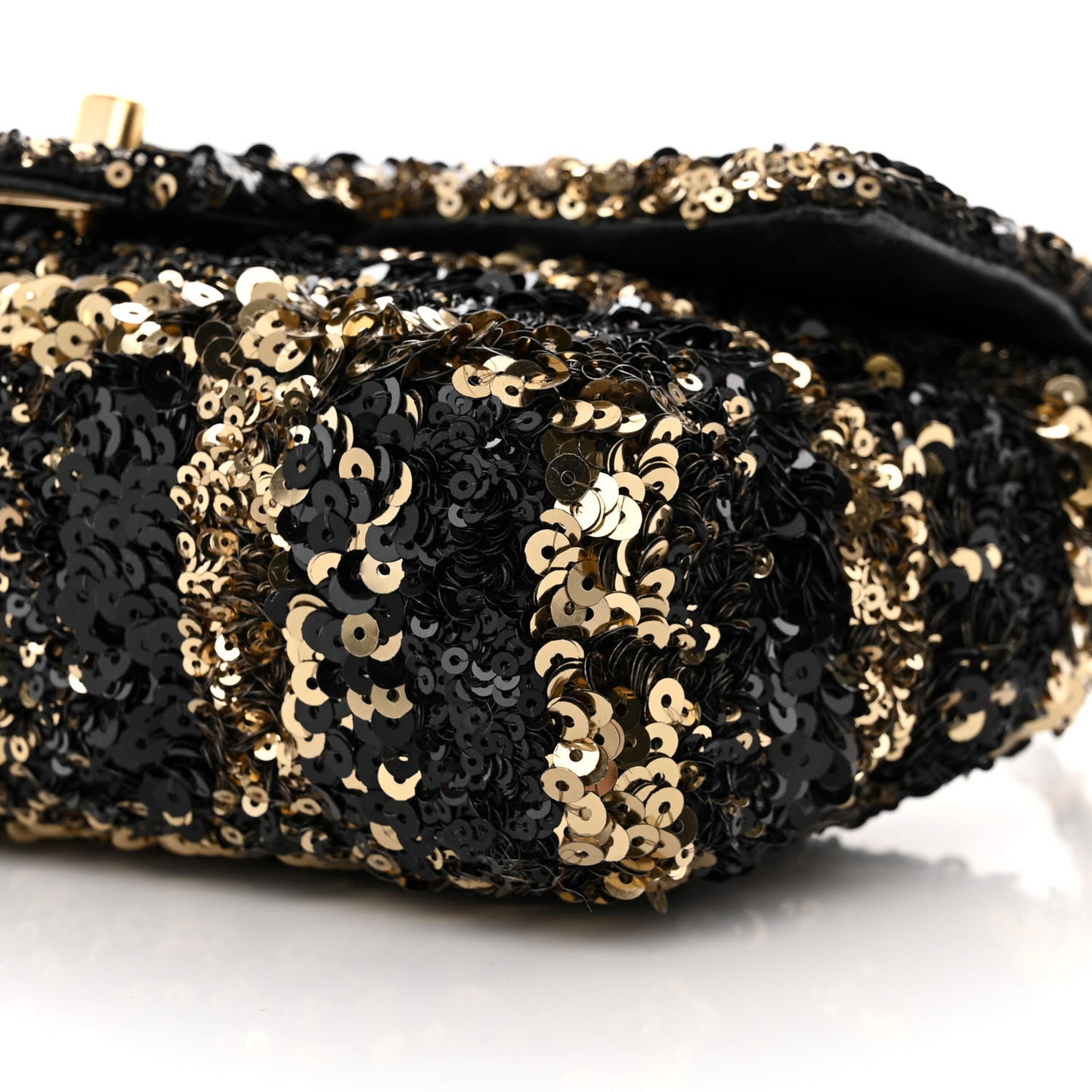 Sequin Striped Classic Mini Flap Black Gold