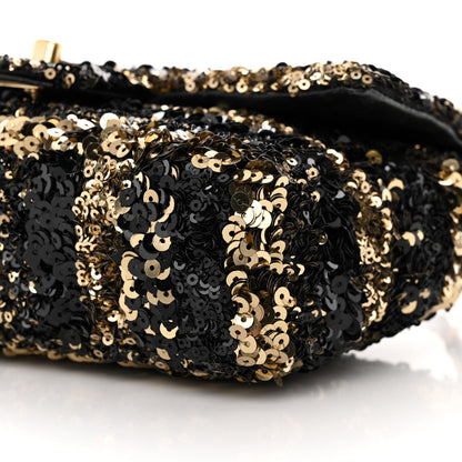 Chanel Sequin Striped Classic Mini Flap Black Gold 10 of 13