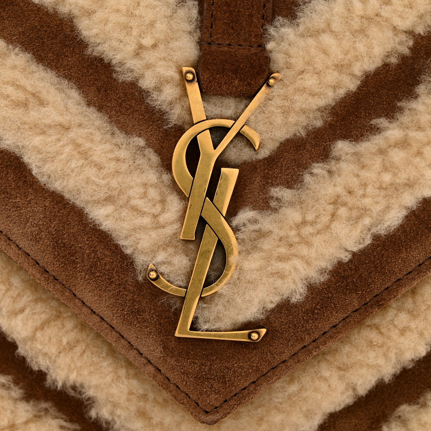 Saint Laurent Nubuck Shearling Chevron Monogram Medium College Bag