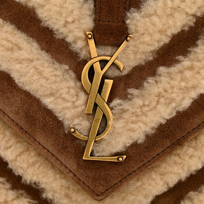 Saint Laurent Nubuck Shearling Chevron Monogram Medium College Bag Dark Cigar Natural Beige 13 of 13