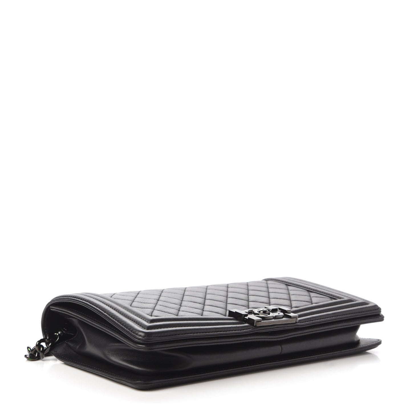 Calfskin Quilted Boy Clutch With Removable Chain So Black