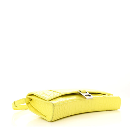 Balenciaga Shiny Calfskin Crocodile Embossed Hourglass Stretch Sling Shoulder Bag Yellow 4 of 15